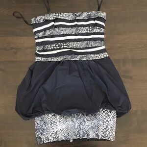 BCBGMaxAzria Navy and White Strapless Dress